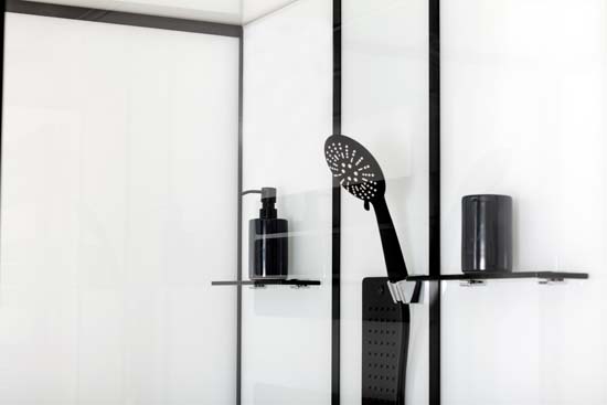 Cabine de douche Penny thermostatique gauche noir/blanc porte coulissante 115x85x218,5cm