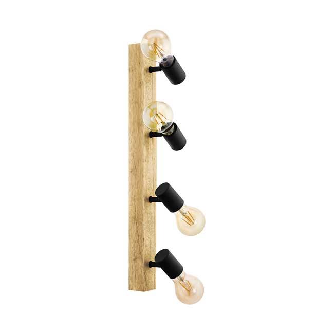 Applique murale - 30 CM - E27 - 4x60W - Chêne / noir