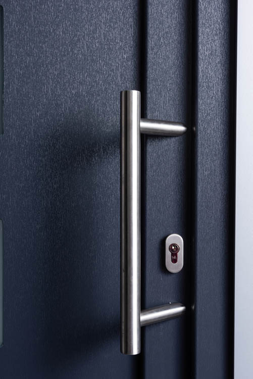 Porte extérieure 4 carrés PVC verre mat anthracite/blanc 980x2180mm ouvrant à droite