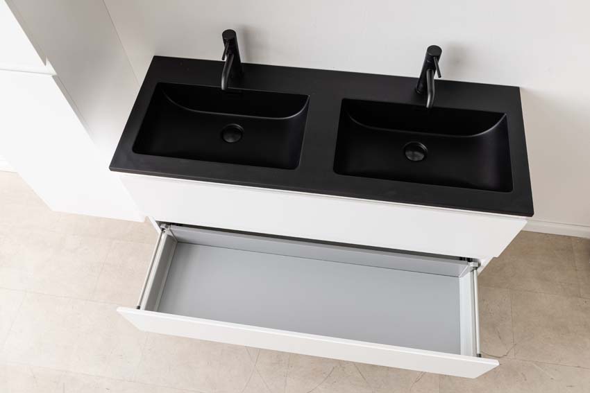 Meuble de salle de bain Tibo blanc avec lavabo double noir mat 120cm