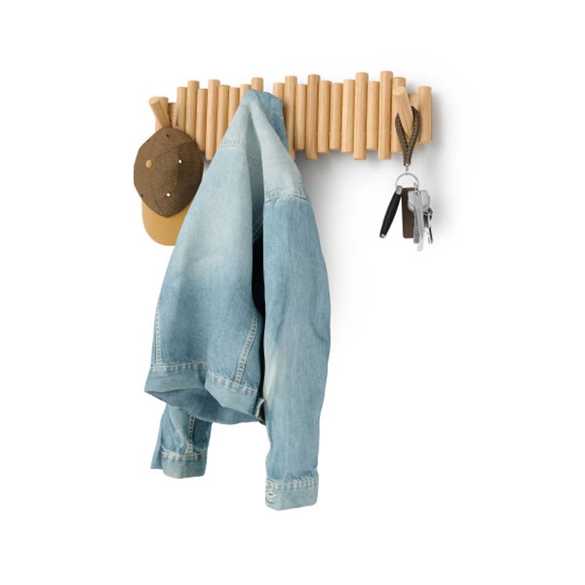 Porte-manteau Umbra Picket bois/plastique naturel 37,5x3x16cm 8 crochets