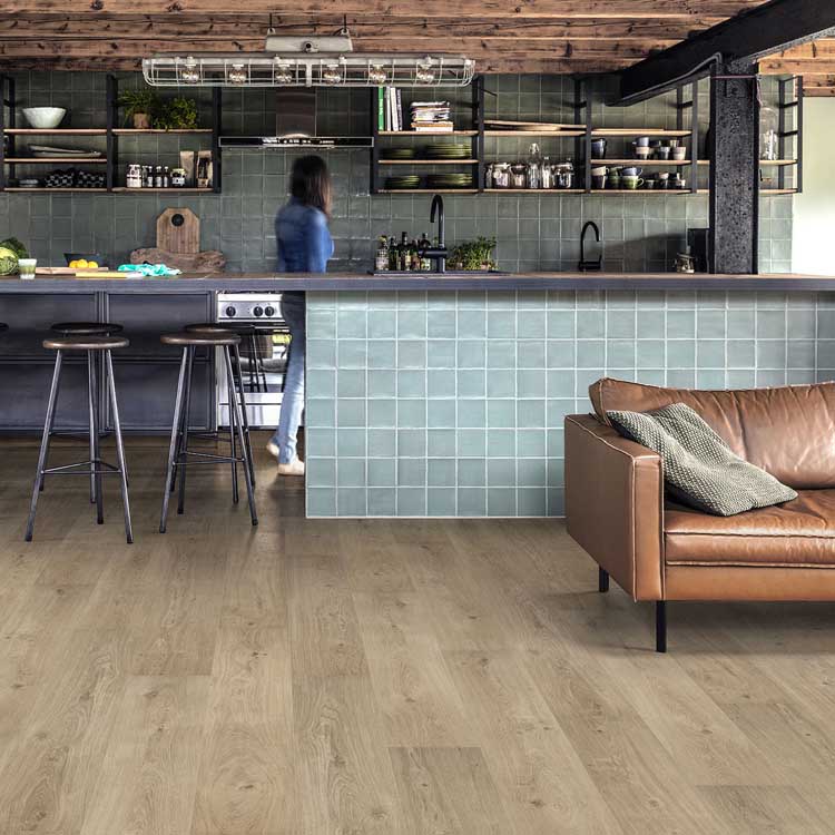 Vinyl vloer Floorify Champagne plank 4,5mm lichtbeige 152,4x22,5cm