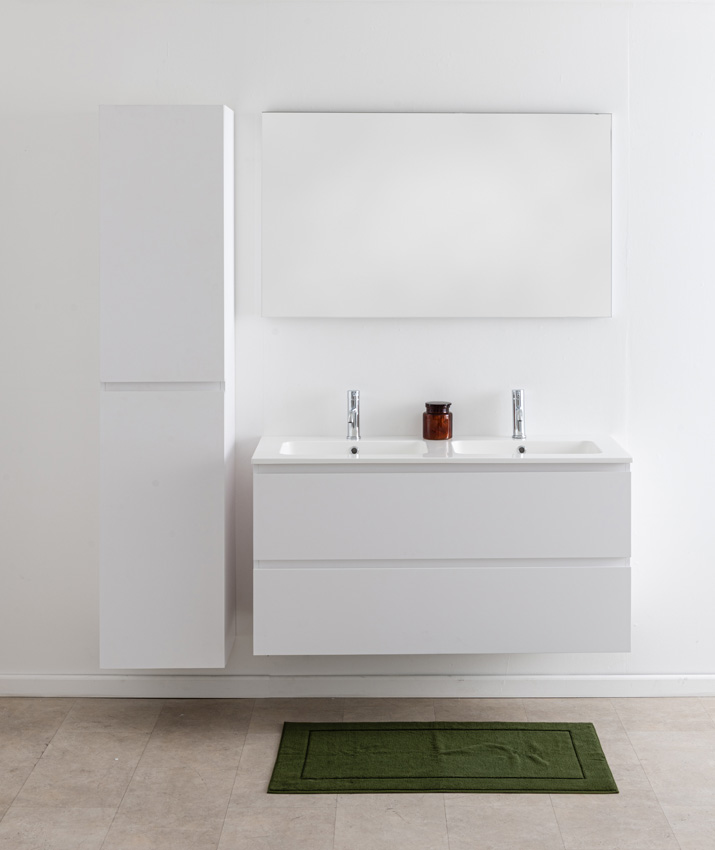 Meuble de salle de bain Bianca blanc mat suspendu avec double lavabo blanc brillant 120,5cm