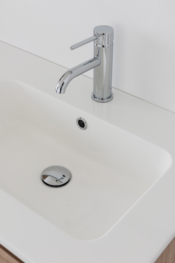 Meuble de salle de bain Bianca aspect chêne suspendu avec double lavabo blanc brillant 120,5cm