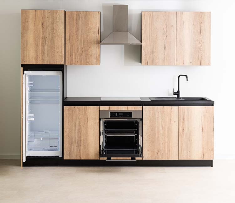 Keuken Plenti zwart/houtlook 270cm - zonder toestellen