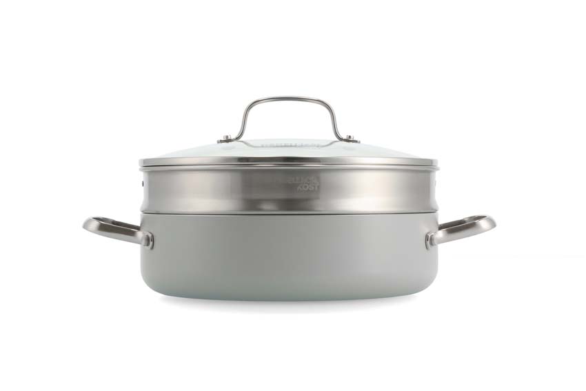 Poêle à ragout avec couvercle Dagelijkse Kost Proline sans PFAS argent Ø26cm panier vapeur