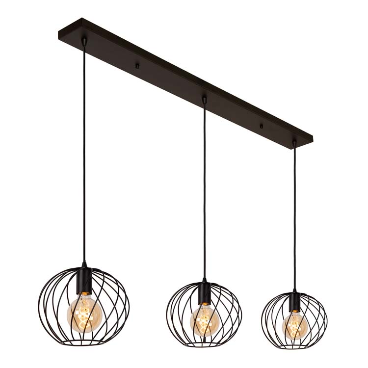 Hanglamp - zwart - 150cm - 3xE27 - 40W