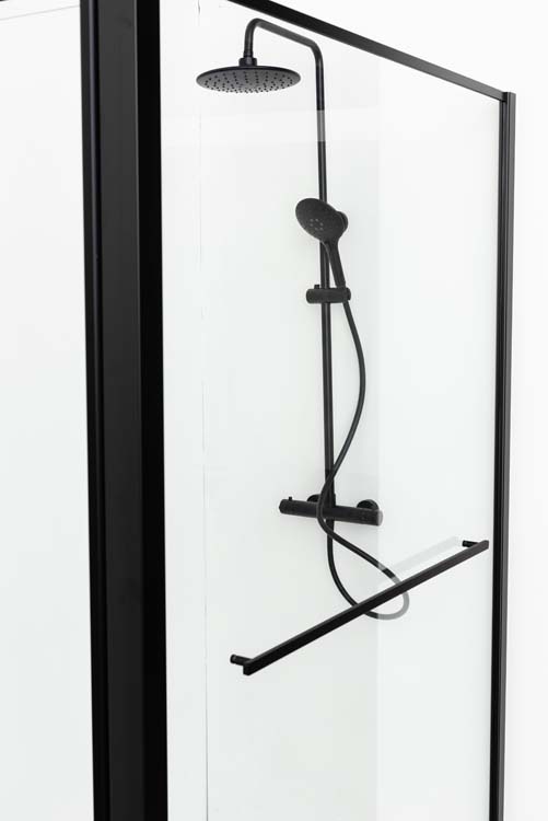 Vaste douchewand Urian 137-139 x 200 cm incl handdoekhouder mat zwart Vaste douchewand Urian 137-139 x 200 cm incl handdoekhouder mat zwart
