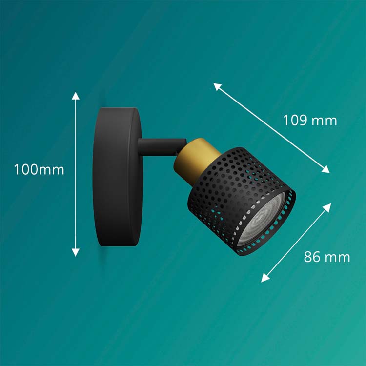 Spot en saillie - Noir/or - 10,9x10x8,6cm - GU10 - 1x35W