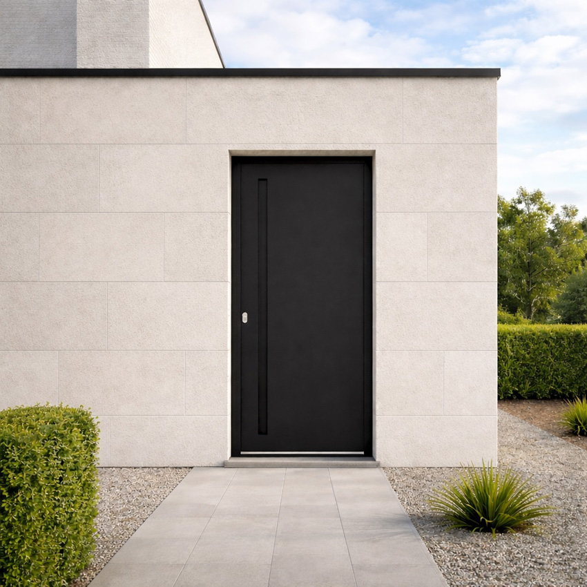 Porte extérieure Evora avec poignée intégrée aluminium noir 960x2180mm poussant à droite