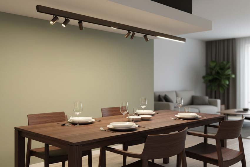 Rail lumineux Bea bronze avec LED line 1,2 m + 6 spots apparents et 3 spots encastrés