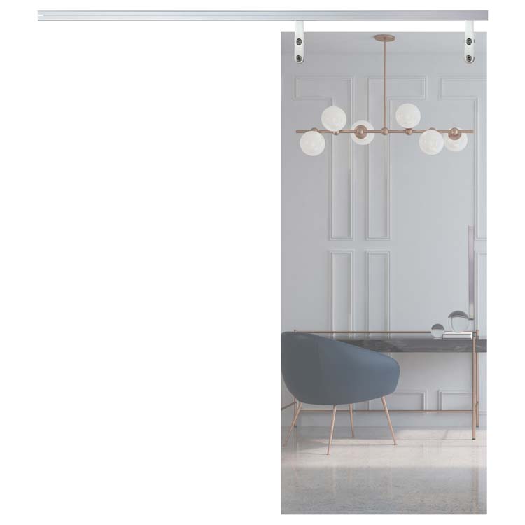 Porte coulissante simple en verre Sky Day verre clair 93x215cm - rail aluminium - tirant carrée