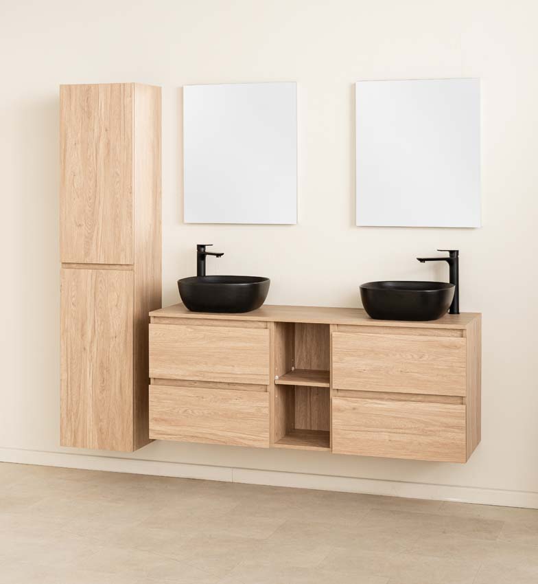 Badkamermeubel Bella eiklook 1500 mm dubbele wastafel zwart mat Badkamermeubel Bella eiklook 1500 mm dubbele wastafel zwart mat