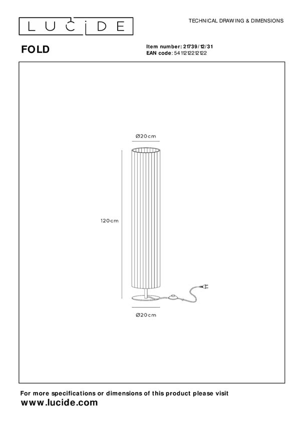 Lucide FOLD - Vloerlamp - Ø 20 cm - 2xE27 - Wit
