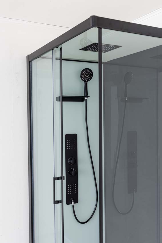 Cabine de douche Piper thermostatique L/R noir porte battante 110x80x215cm