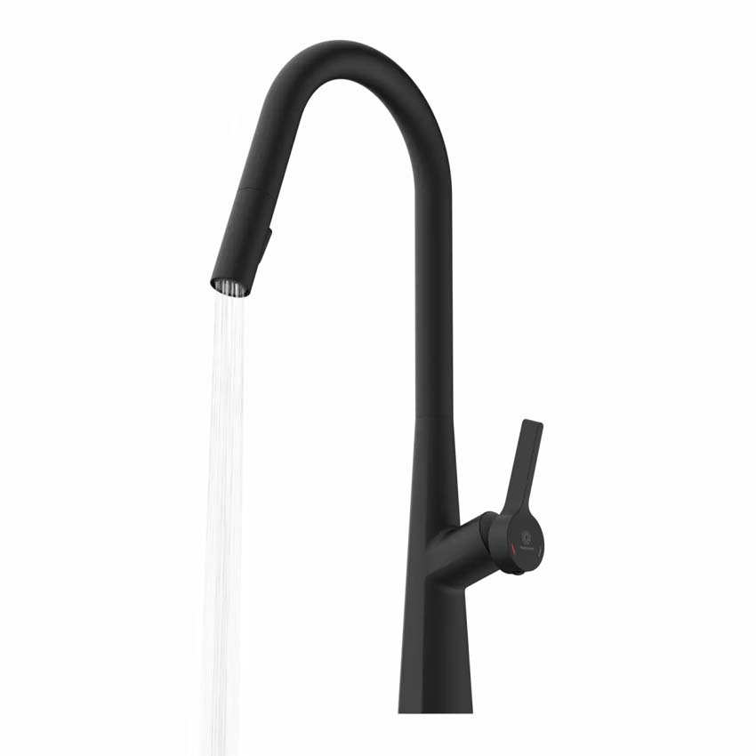 Keukenkraan Wasserwerk WK 9 Curve mat zwart met uittrekbare uitloop