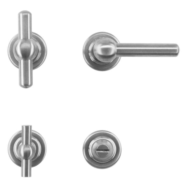 Poignée porte pro pienza vieux T+L look inox + serrure wc