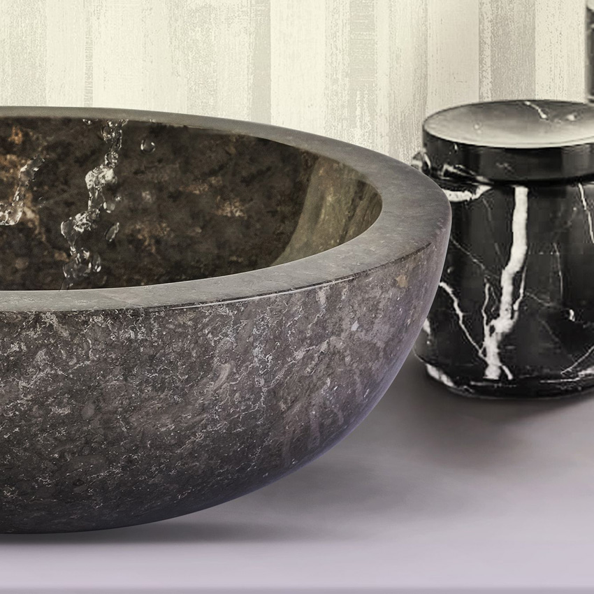 Vasque à poser en marbre gris poli Ø35cm