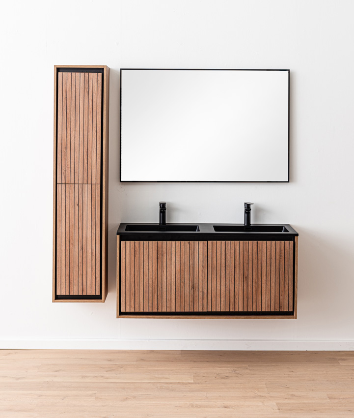 Meuble de salle de bains Toledo chêne/noir avce double lavabo noir mat 120cm