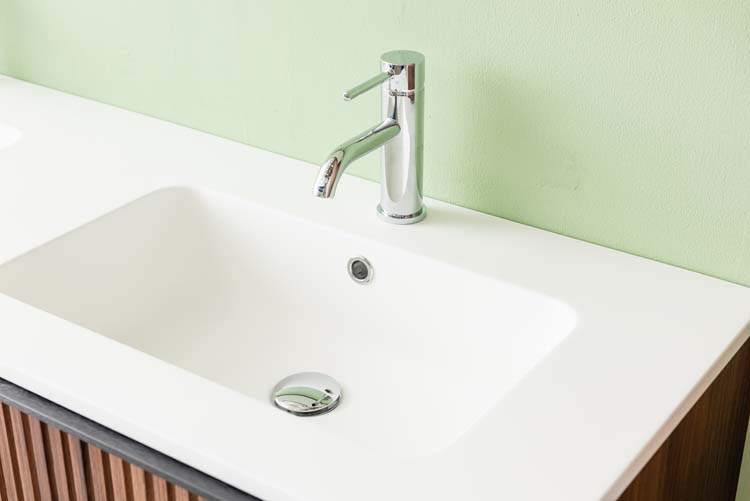 Meuble de salle de bains Soetkin noyer suspendu avec lavabo double blanc mat 140cm