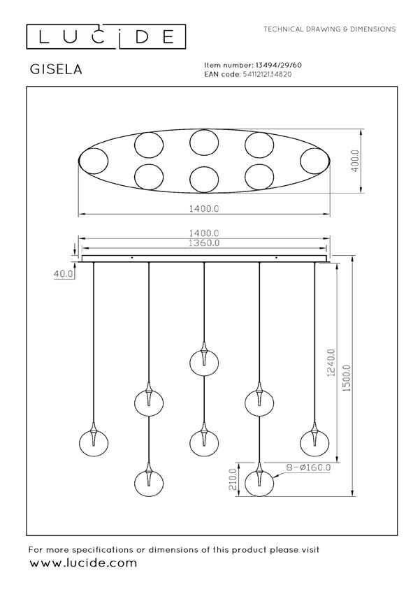 Lucide Premium Gisela - Hanglamp - Ø 140 cm - LED Dimb. - 8x3,9W 2700K - Transparant Lucide Premium Gisela - Hanglamp - Ø 140 cm - LED Dimb. - 8x3,9W 2700K - Transparant