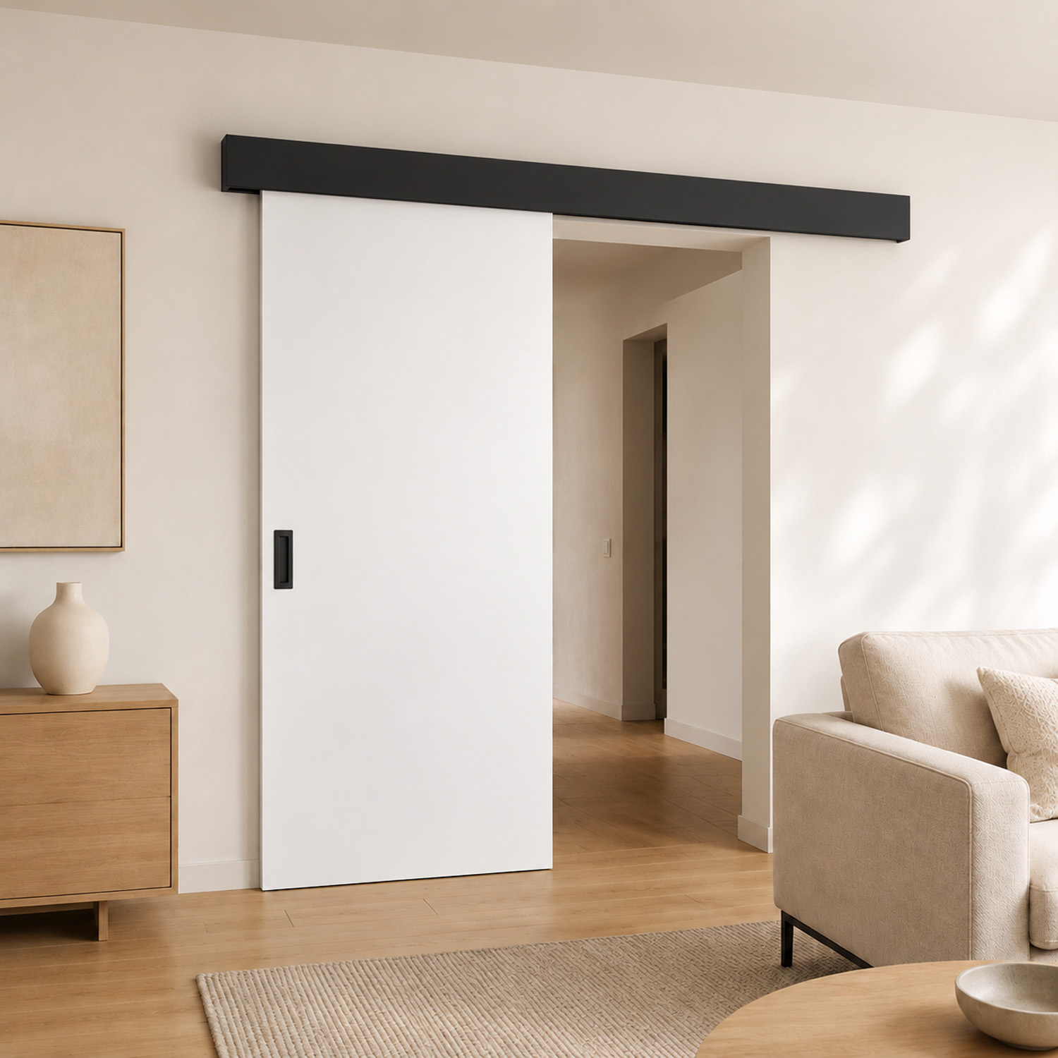 Complete enkele schuifdeur Palladium wit 93x211,5cm tubespaan + rail met zwarte afdekplaat