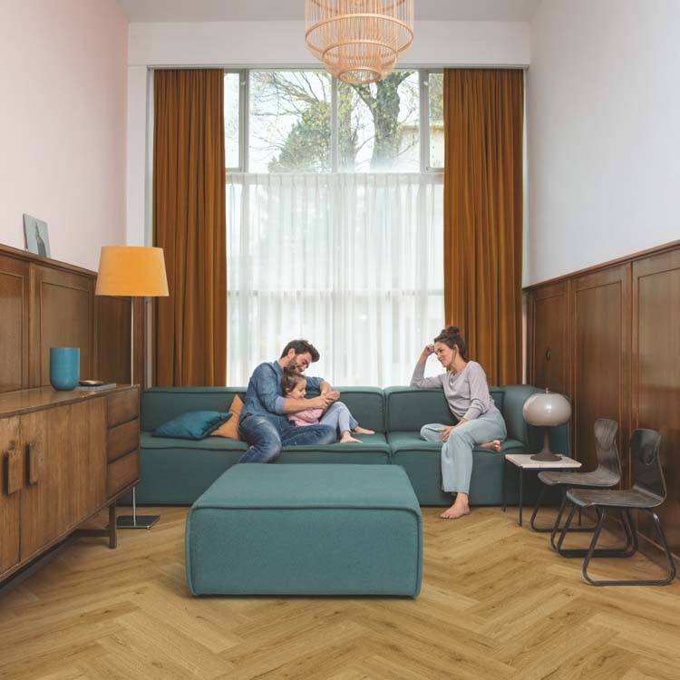 Vinyl vloer Quick-Step Ciro 6mm visgraat botanische eik huisgemaakt 63x12,6cm met ondervloer