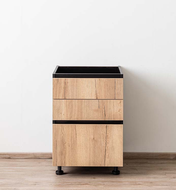 Armoire de cuisine Plenti avec 3 tiroirs noirs/aspect bois 60x78cm