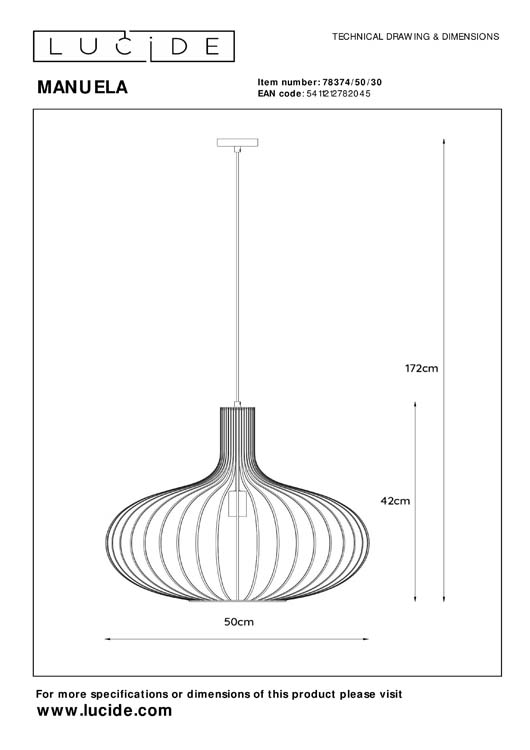 Lucide MANUELA - Suspension - Ø 50 cm - E27 - Noir