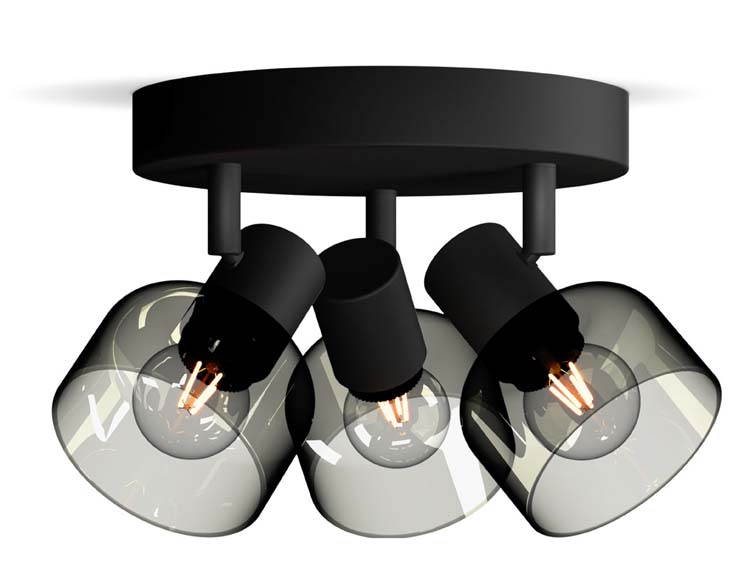 Opbouwspot - glas kort - Ø21.1cm - dimbaar - E14 - 3x25W - excl lamp - zwart