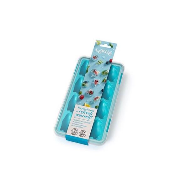 IJsblokjesvorm pinguins blauw met deksel silicone