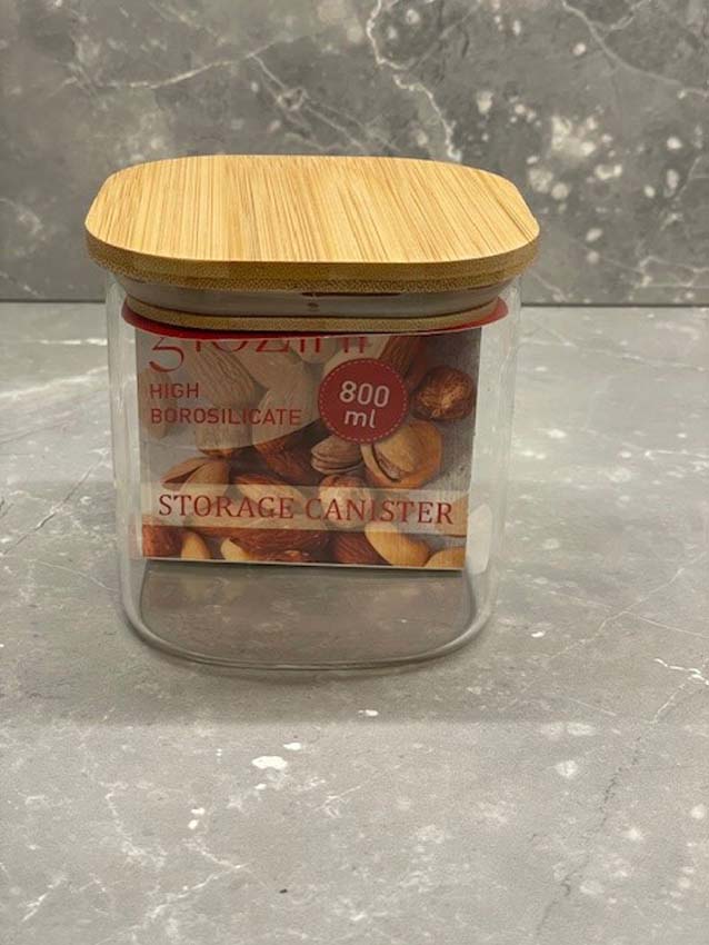 Boîte de stock haute en verre/bambou transparent 80cl