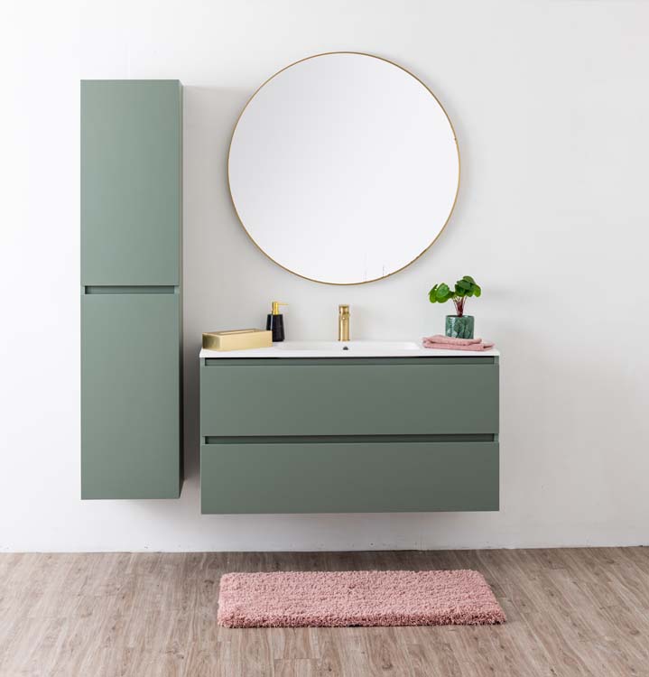 Badkamermeubel Dotan eucalyptus groen met enkele wastafel mat wit 120cm