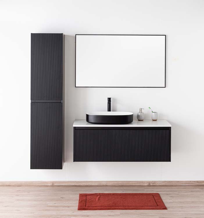 Badkamermeubel Windsor mat zwart hangend met enkele opbouwkom 120cm