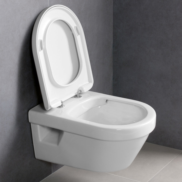 Toilette suspendue Villeroy & Boch Omnia Architectura sans rebord à chasse d'eau directe blanche avec siège de WC
