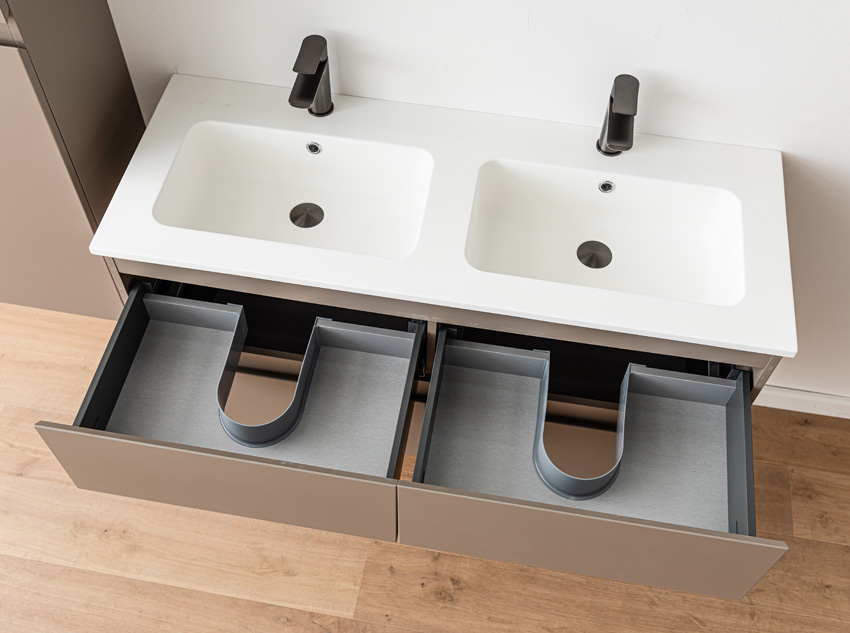 Meuble de salle de bains Trente taupe avec double lavabo blanc mat 120cm