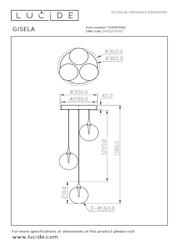Lucide Premium Gisela - Hanglamp - Ø 36 cm - LED Dimb. - 3x4,3W 2700K - Transparant Lucide Premium Gisela - Hanglamp - Ø 36 cm - LED Dimb. - 3x4,3W 2700K - Transparant