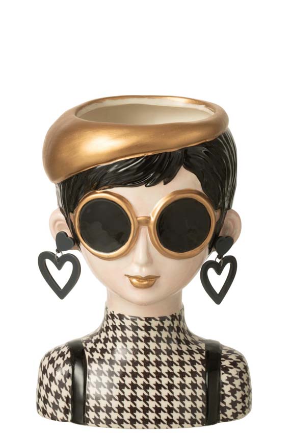 Vaas dame Margo bril keramiek multicolor 16x14x23cm