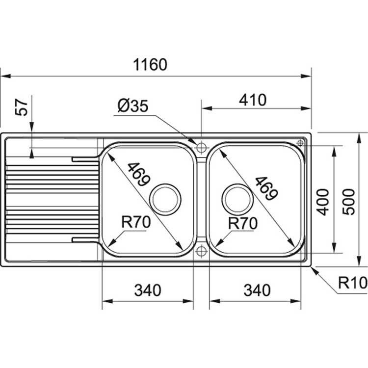 Spoelbak Franke Smart inox 2 bak 116x50cm