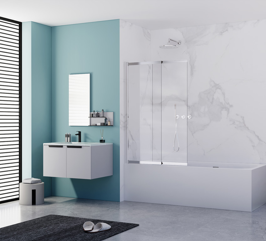Badwand Unna glas/chroom uitschuifbaar 100x145cm
