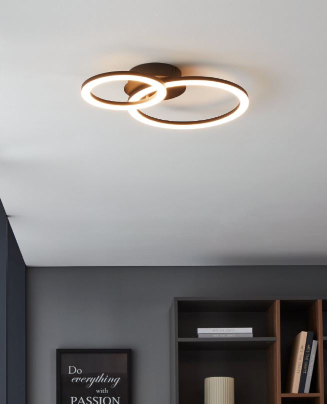 Plafondlamp LED Zwart/wit - dimbaar - 2 cirkels