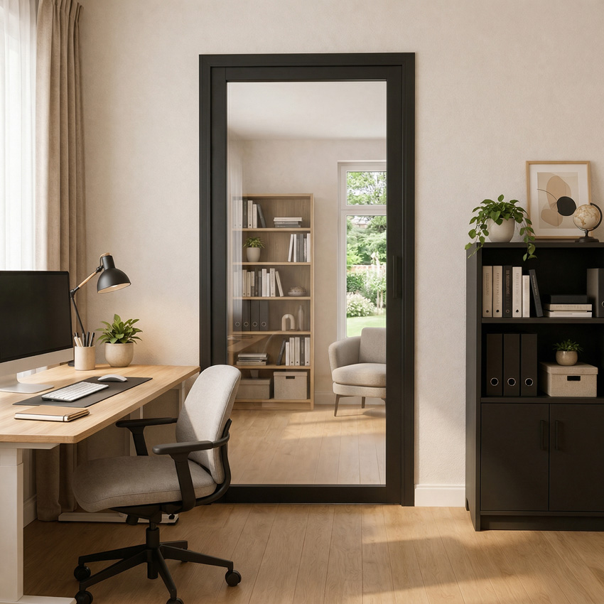 Complete deur 73cm steel look feeling black 1R helder glas 201.5cm