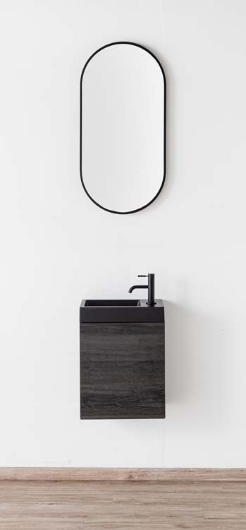 Toiletmeubel Dotan donkere eik wastafel mat zwart 45x40x22cm