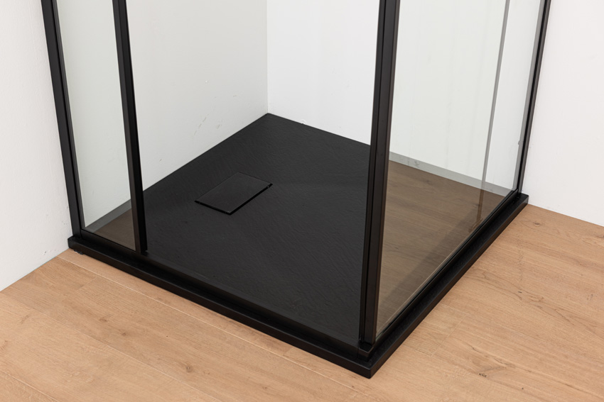 Douchehoek Ares met plaatsbesparende deur mat zwart 90x90x190cm