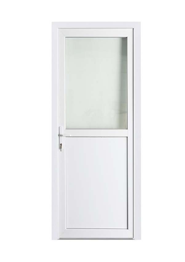 Porte extérieure semi-vitrée PVC verre clair blanc 980x2180mm ouvrant vers lextérieur à gauche