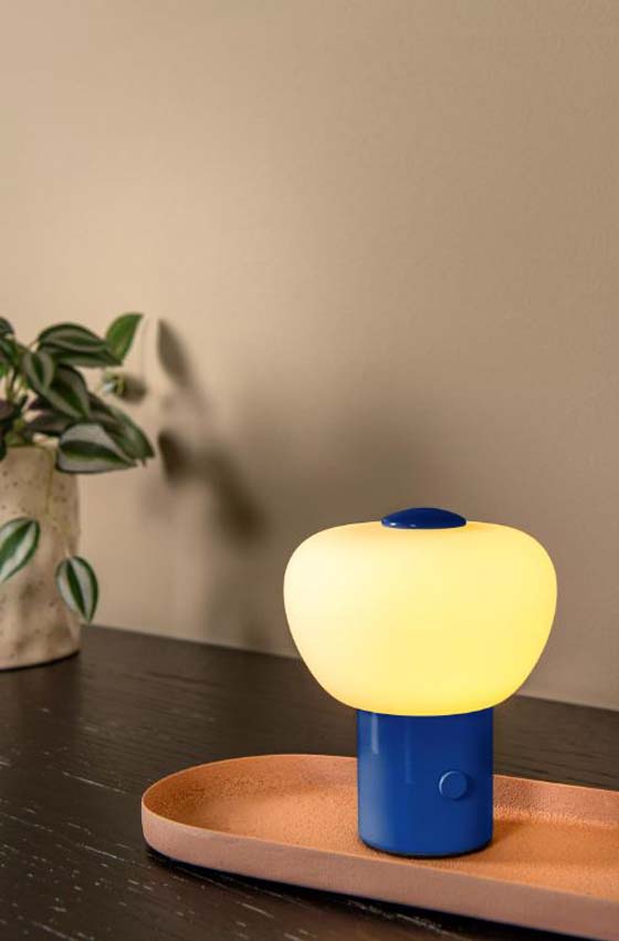 Lucide Essential Gustav - Lampe de table rechargeable - Batterie/Pile - H9,5cm - LED dimmable - 1x0,8W 2700K - Bleu