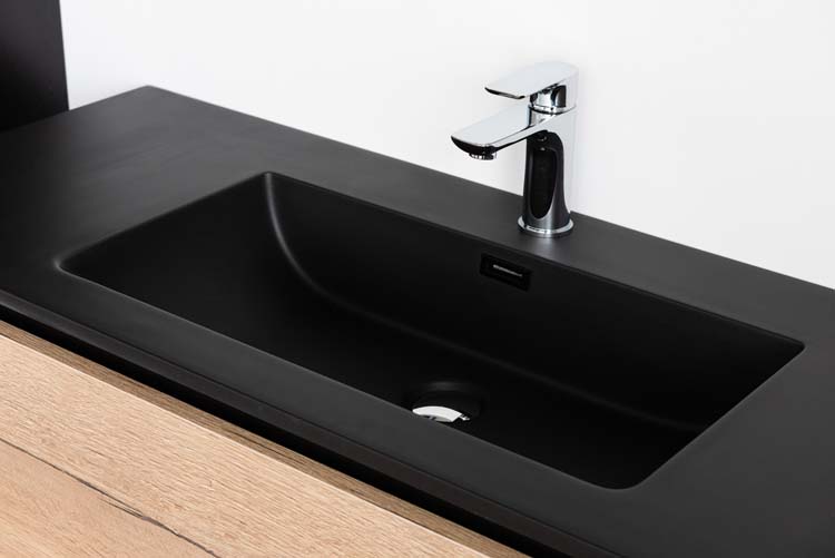 Meuble de salle de bains Dotan chêne suspendu avec lavabo simple noir mat 120cm