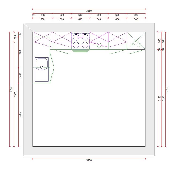 Hoekkeuken Premium 16B donkergrijs 365x165cm - voorgemonteerd - met toestellen - vitrokeramische kookplaat en inox wanddampkap