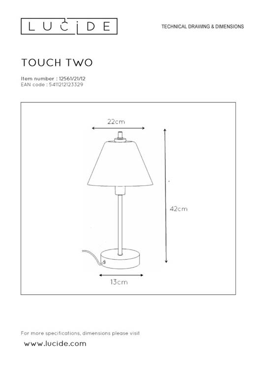 Lucide TOUCH - Tafellamp - Ø 22 cm - 1xE14 - 3 StepDim - Mat chroom