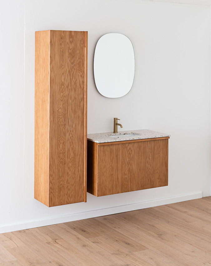 Badkamermeubel Fae eik hangend met enkele wastafel terrazzo 90cm